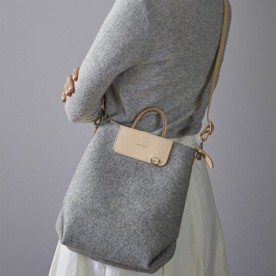 Merino Wool Felt & Leather Bedford Backpack in Granite/Natural