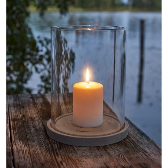 Moja Candle Lantern in Concrete and Grey Glass