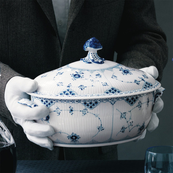 Blue Fluted Half Lace Tureen