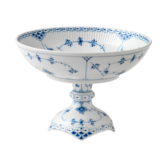 Blue Fluted Half Lace Footed Bowl