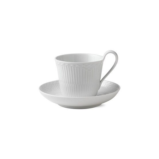 Royal Copenhagen White Fluted Half Lace Cup  Saucer  9 Oz 